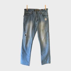 Social Collision Distressed Button Fly Indie Fit Light Denim Jeans 30X30